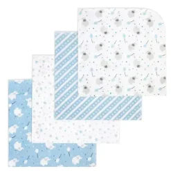 Rose Textiles - 4Pk Receiving Blanket, Blue Elephant & Balloon Clearance