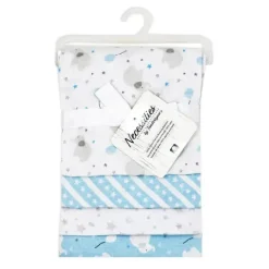 Rose Textiles - 4Pk Receiving Blanket, Blue Elephant & Balloon Clearance