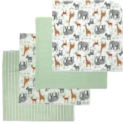Rose Textiles - 4Pk Receiving Blanket, Sage Safari Best