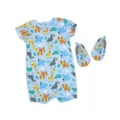 Rose Textiles Rose Têxteis - conjunto de macacão e sapato 2pk para bebê menino, animal de safári Online