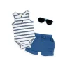 Rose Textiles Rose Têxteis - Conjunto de óculos de sol 3 unidades para bebês meninos, azul marinho listrado Fashion