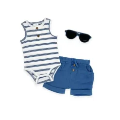 Rose Textiles Rose Têxteis - Conjunto de óculos de sol 3 unidades para bebês meninos, azul marinho listrado Fashion