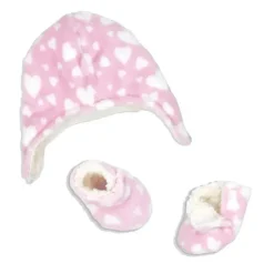 Rose Textiles Rose Têxteis - Conjunto de boina e chapéu de pelúcia com estampa de bebê menina, rosa Online
