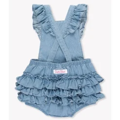 RuffleButts - Baby Girl Light Wash Flutter Overall Rumper Sale