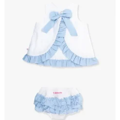 RuffleButts - Baby Girls White & Light Blue Swing Top & Bloomer Set White New