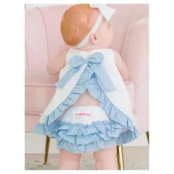 RuffleButts - Baby Girls White & Light Blue Swing Top & Bloomer Set White New