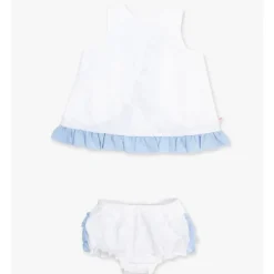 RuffleButts - Baby Girls White & Light Blue Swing Top & Bloomer Set White New