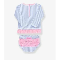 RuffleButts - Biquíni Seersucker Rash Guard Azul Pervinca Clearance