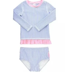 RuffleButts - Biquíni Seersucker Rash Guard Azul Pervinca New