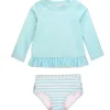 RuffleButts - Biquíni Tropical Breeze Heart Polka Manga Longa Rash Guard, Azul Fashion