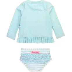 RuffleButts - Biquíni Tropical Breeze Heart Polka Manga Longa Rash Guard, Azul Fashion