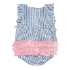 RuffleButts - Bolha de babados clássico azul Seersucker para bebês meninas New