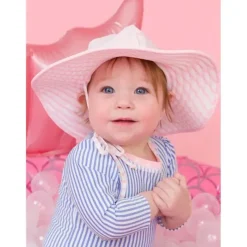 RuffleButts - Chapéu de natação reversível com bolinhas e listras rosa New