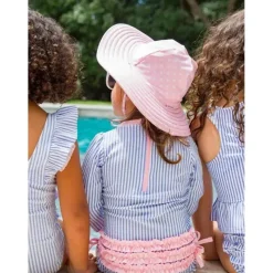 RuffleButts - Chapéu de natação reversível com bolinhas e listras rosa New
