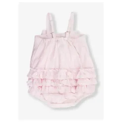 RuffleButts – Macacão de bolha tecido rosa Seersucker para bebês meninas Hot