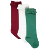 RuffleButts - Pacote com 3 meias de babados na altura do joelho para meninas, cereja escuro, branco e vermelho verde abeto Discount