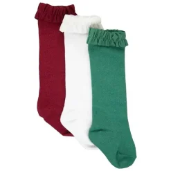 RuffleButts - Pacote com 3 meias de babados na altura do joelho para meninas, cereja escuro, branco e vermelho verde abeto Discount