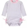 RuffleButts - Rash Guard de manga comprida lavanda Seersucker para meninas, peça única, roxo New