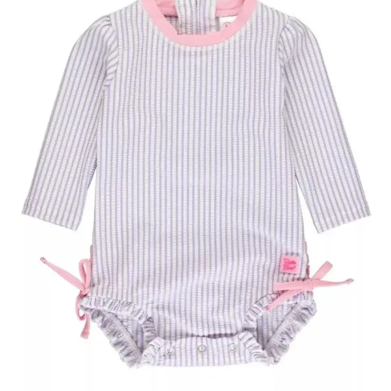 rufflebutts__rash_guard_d_SKURW6fKesP_0.webp RuffleButts - Rash Guard de manga comprida lavanda Seersucker para meninas, peça única, roxo New