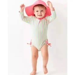 RuffleButts - Rash Guard Rainbow Seersucker de manga comprida Online