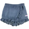 RuffleButts – Saia jeans com babados para bebê com lavagem clara New