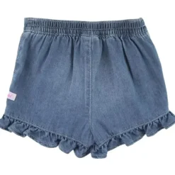 RuffleButts – Saia jeans com babados para bebê com lavagem clara New