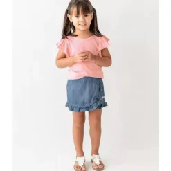 RuffleButts – Saia jeans com babados para bebê com lavagem clara New