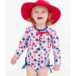 RuffleButts – Shimmer Star-Spangled manga comprida One Piece Rash Guard branco com estrelas Clearance