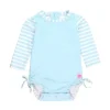 RuffleButts - Tropical Breeze Heart Polka Dot Manga Longa Rash Guard, Azul New