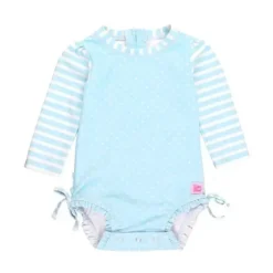 RuffleButts - Tropical Breeze Heart Polka Dot Manga Longa Rash Guard, Azul New