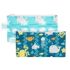 Bumkins Sacos de lanche reutilizáveis ​​ com 2 pacotes, amigos do mar/baleias longe New