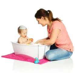 Stokke - Pacote de banho Flexi Banheira dobrável para bebê com suporte para recém-nascido, branco/cinza Hot
