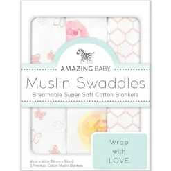 Swaddle Designs - 3Pk mantas de musselina, rosas em aquarela Fashion