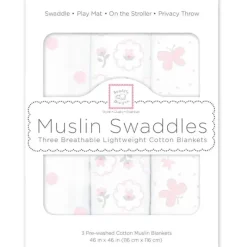 Swaddle Designs - 3Pk mantas de musselina, borboletas e ramalhetes Outlet