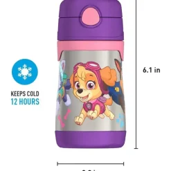 Thermos - Garrafa de canudo de aço inoxidável com isolamento a vácuo de 10 onças, Paw Patrol Girl Clearance