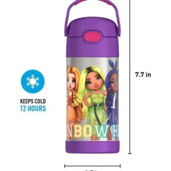 Thermos - Garrafa de canudo isolada de aço inoxidável de 12 onças, ARCO-ÍRIS ALTO Online