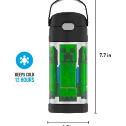 Thermos - Garrafa de canudo de aço inoxidável com isolamento a vácuo de 12 onças, Minecraft Hot