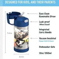 Thermos - Garrafa de canudo de aço inoxidável com isolamento a vácuo de 12 onças, Jurassic World Hot