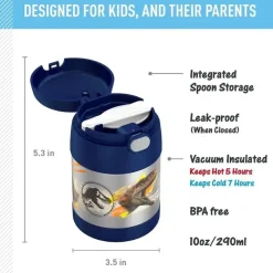 Thermos - Pote de alimentos com isolamento a vácuo de aço inoxidável com colher, 10 oz, Jurassic World New