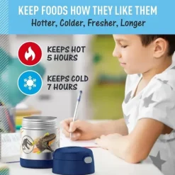 Thermos - Pote de alimentos com isolamento a vácuo de aço inoxidável com colher, 10 oz, Jurassic World New