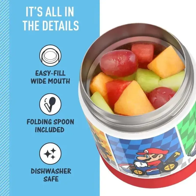 thermos__pote_de_alimento_SKUjZlI1jGT_1.webp Thermos - Pote de alimentos com isolamento a vácuo de aço inoxidável com colher, 10 oz, Mario Kart Fashion
