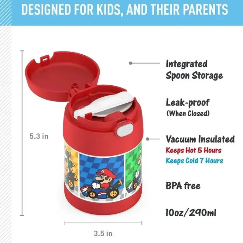 thermos__pote_de_alimento_SKUjZlI1jGT_4.webp Thermos - Pote de alimentos com isolamento a vácuo de aço inoxidável com colher, 10 oz, Mario Kart Fashion