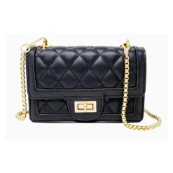 Tiny Treats - Classic Quilted Large Flap Handbag, Black Fashion