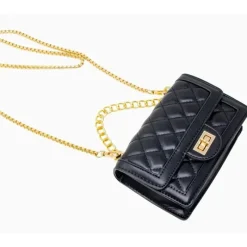 Tiny Treats - Classic Quilted Large Flap Handbag, Black Fashion
