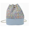 Tiny Treats - Tweed Drawstring Backpack Bag, Blue Hot
