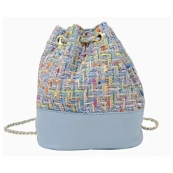 Tiny Treats - Tweed Drawstring Backpack Bag, Blue Hot