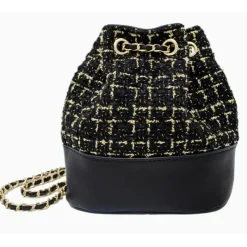 Tiny Treats - Tweed Drawstring Backpack Bag, Black Hot