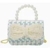 Tiny Treats - Tweed Pearl Handle Bow Purse, Blue New
