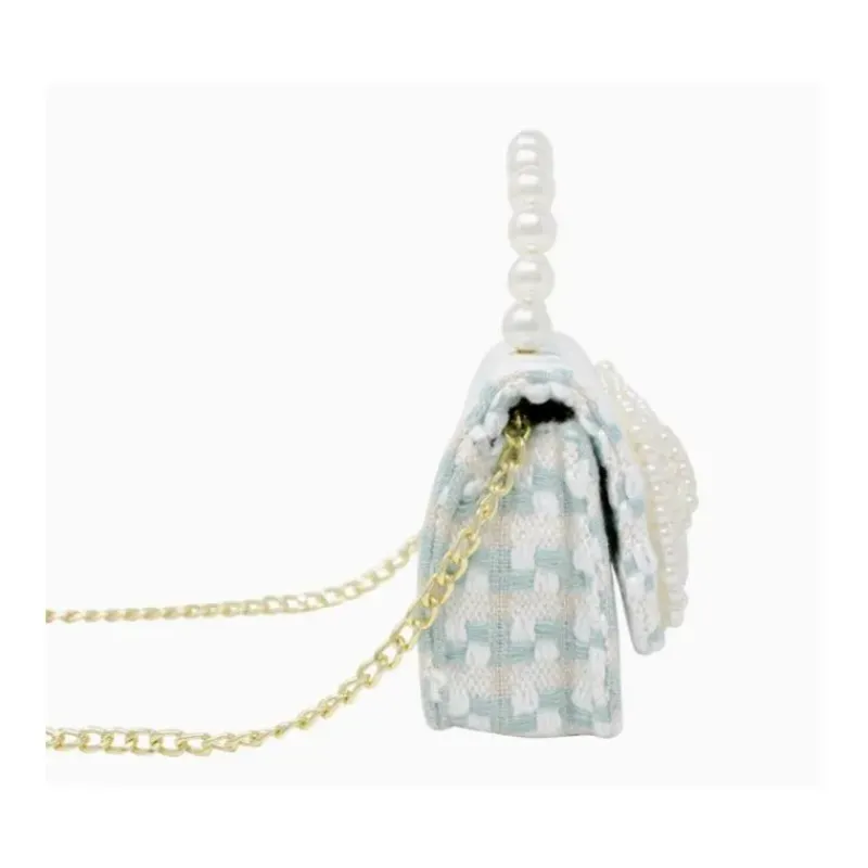 tiny_treats__tweed_pearl__SKUkTfaeJqN_1.webp Tiny Treats - Tweed Pearl Handle Bow Purse, Blue New
