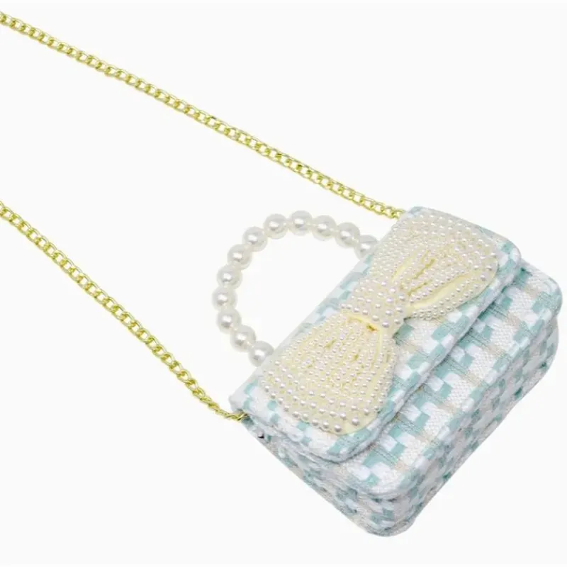 tiny_treats__tweed_pearl__SKUkTfaeJqN_3.webp Tiny Treats - Tweed Pearl Handle Bow Purse, Blue New